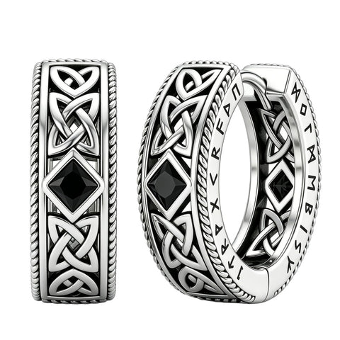 14K Gold Plated  Cubic Zircon Norse Viking Runes Hoop Earrings Viking Jewelry Gift for Men