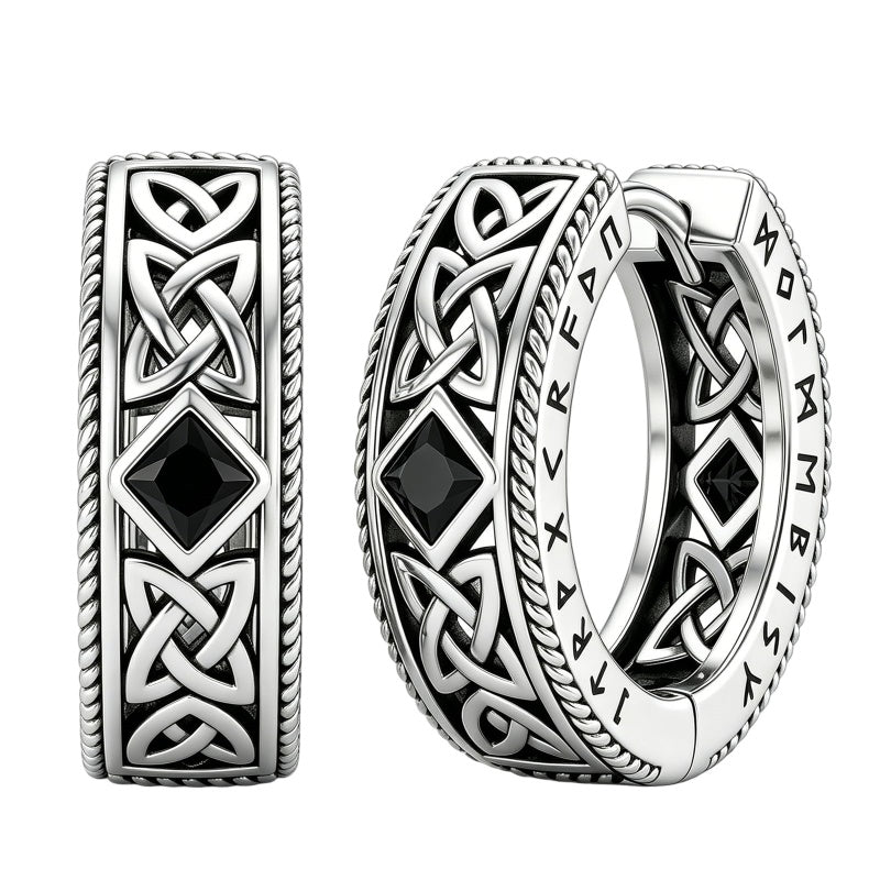 14K Gold Plated  Cubic Zircon Norse Viking Runes Hoop Earrings Viking Jewelry Gift for Men