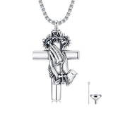 Sterling Silver Crown of Thorns Serenity Prayer Cross Urn Necklace for Ashes