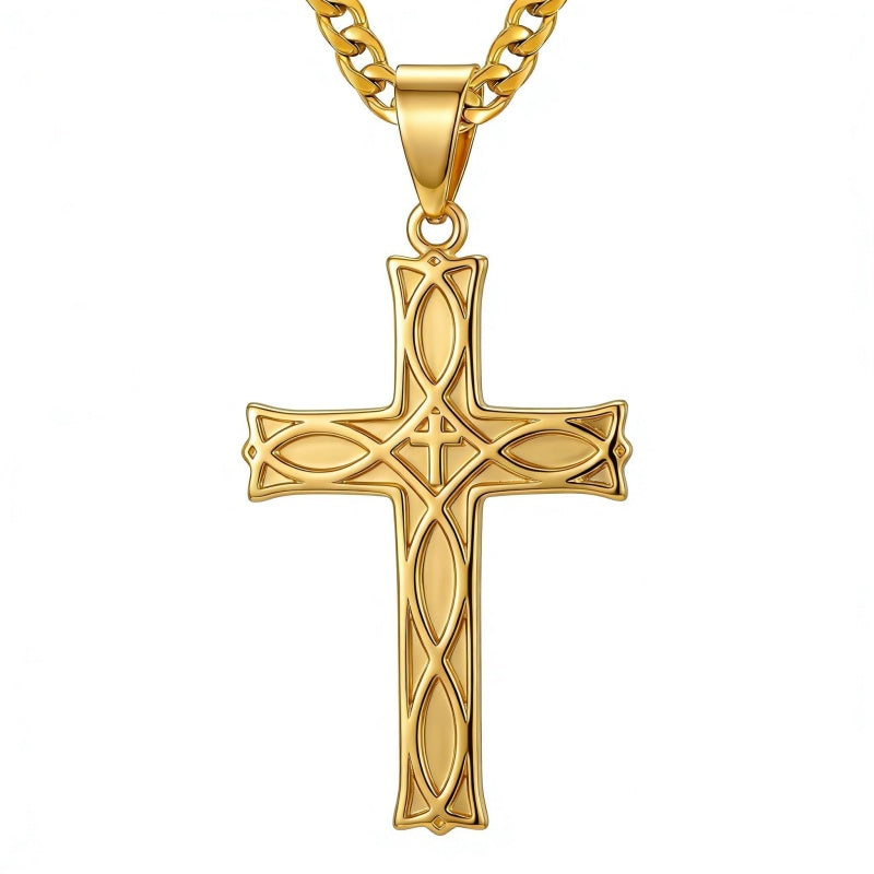 Cross Pendant Necklace for Men 14K Gold Plated Minimalist Christian Jewelry Religious Gift