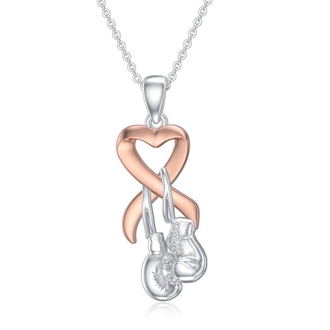 Sterling Silver Butterfly Glove Fight Sunflower Pink Ribbon Pink Breast Cancer Awareness Pendant Necklace