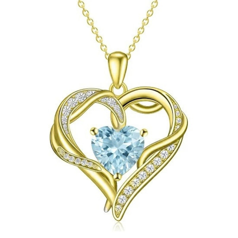14K Gold  Plated 12 Months Birthstone Forever Love Heart Necklace Birthday Anniversary Wedding Gift