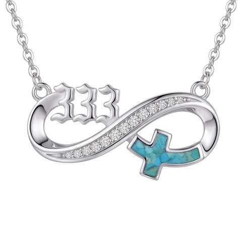 Sterling Silver Turquoise & Zirconia Infinity  111 222 333 444 777 Angel Number Pendant Necklace for Women