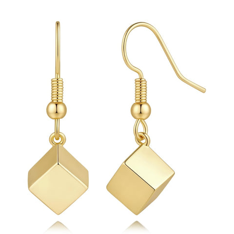 14K Gold Plated Cube Design with French Hook Drop Earring for Women