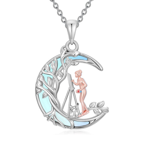 Sterling Silver Moonstone Tree of Life Art Book Pendant Necklace for Book Lover