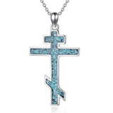 Sterling Silver Russian Eastern Orthodox Cross Pendant Necklace