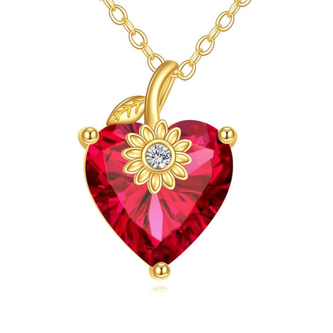 10K 14K 18K Yellow Gold Heart Birthstone Sunflower Pendant Necklace