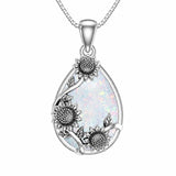 14K  White Gold Plated White Opal Flower Pendant Necklace Birthday Anniversary Jewelry Gifts for Women