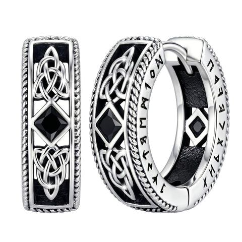 14K Gold Plated  Cubic Zircon Norse Viking Runes Hoop Earrings Viking Jewelry Gift for Men