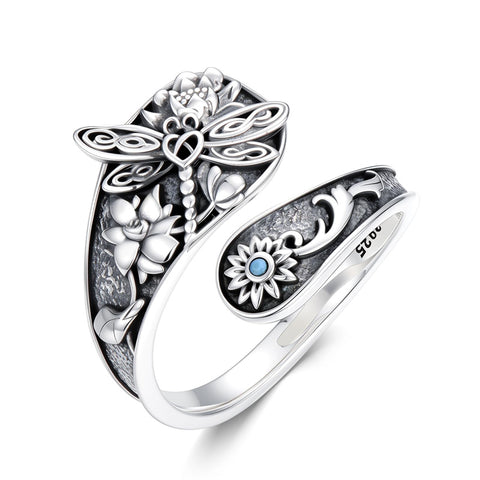 Sterling Silver Oxidized Dragonfly Butterfly Hummingbird Sea Turtle Anchor Cross Tree of Life Sunflower Spoon Ring