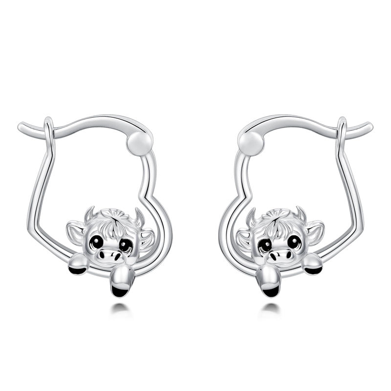 Sterling Silver Fox Frog Leopard Peacock Puppy Animal Hug Hoop Earrings