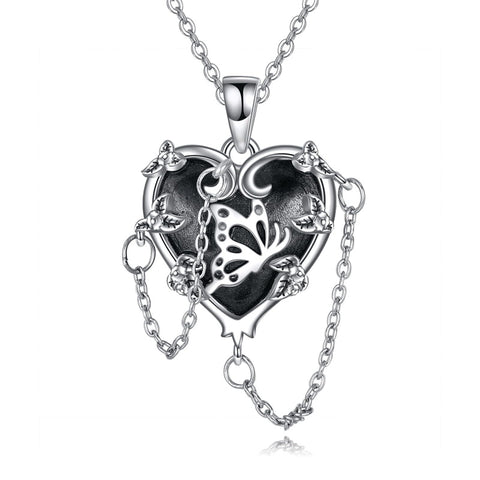 Sterling Silver Gothic Witches Heart Pendant Necklace