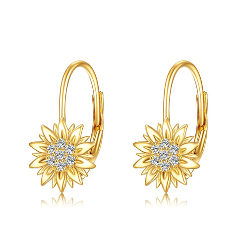 14K Yellow Gold Sunflower Earrings for Women Solid Gold Earrings Jewelry Gifts for Her