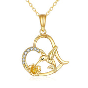 14K Gold Hummingbird Daisy Pendant Necklace