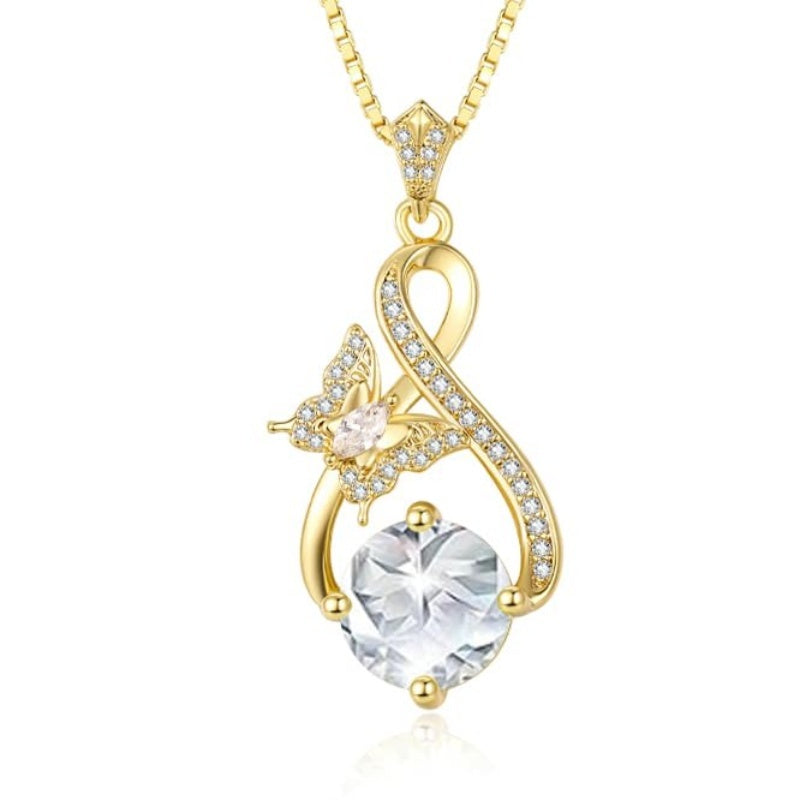 14K Gold Plated Birthstone Infinity Butterfly Necklace for Women