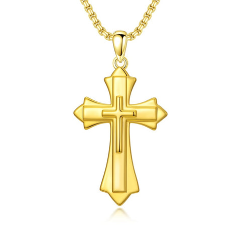 Cross Pendant Necklace  14K Gold Plated Christian Faith Jewelry