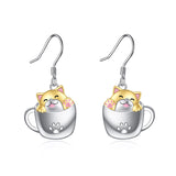 Drop Earrings for Women 925 Sterling Silver Teacup Dangle Earrings for Girls Cute Animal Earrings Animal Jewelry Gift