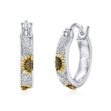 Sterling Silver Sunflower Hoop Earrings