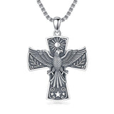 Sterling Silver Eagle Cross Religious Pendant Necklace