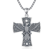 Sterling Silver Eagle Cross Religious Pendant Necklace