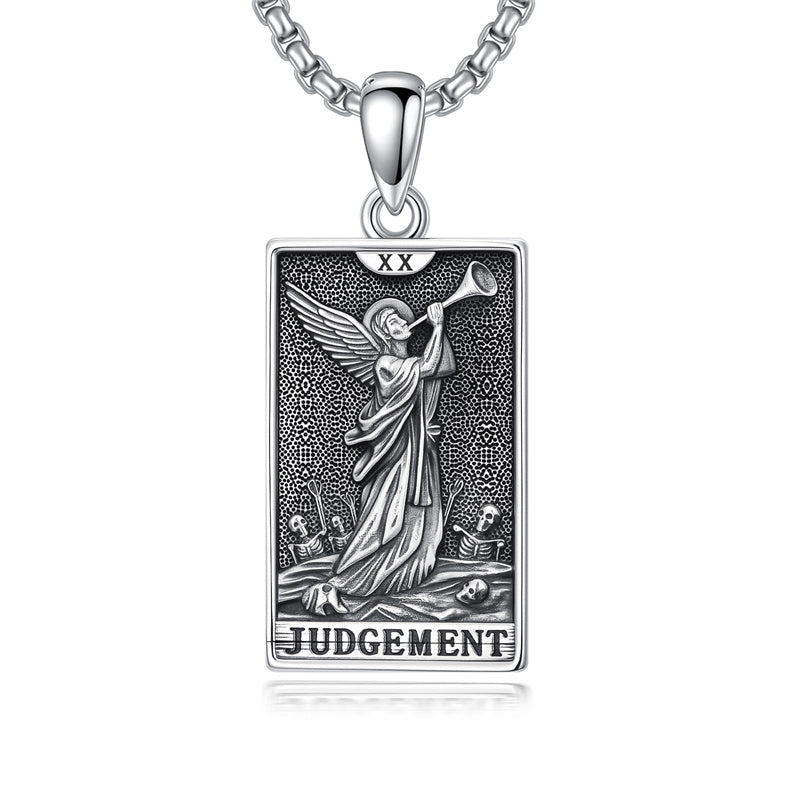 Sterling Silver Lovers Hierophant Magician Three of Swords Wheel of Fortune SkeletonTarot Card Pendant Necklace