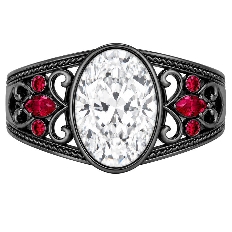 Sterling Silver 10K 14K 18K Gold Custom Engraved  Moissanite Gothic Ring for Women Halloween Gift