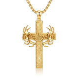 14k Gold Plated Cross Deer Antler Celtic Knot Sword Twisted Rope Cross Pendant Necklace for Men