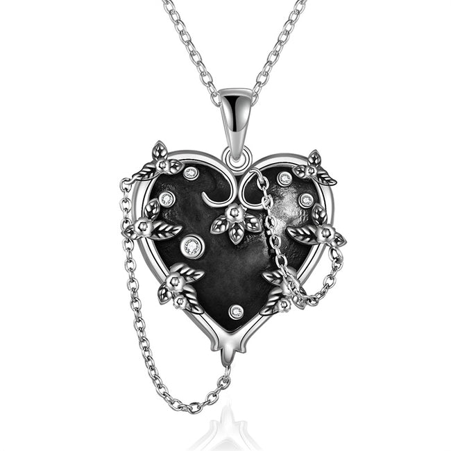 Witches Heart Pendant Necklace 925 Sterling Silver Gothic Jewelry Goth Halloween Gifts for Wome