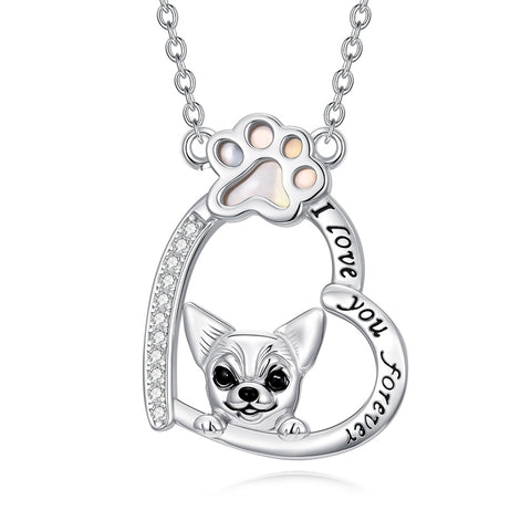 Sterling Silver Paw Print Poodle Corgi French Schnauzer Chihuahua Dachshund Golden Retriever Pug Pendant  Necklace