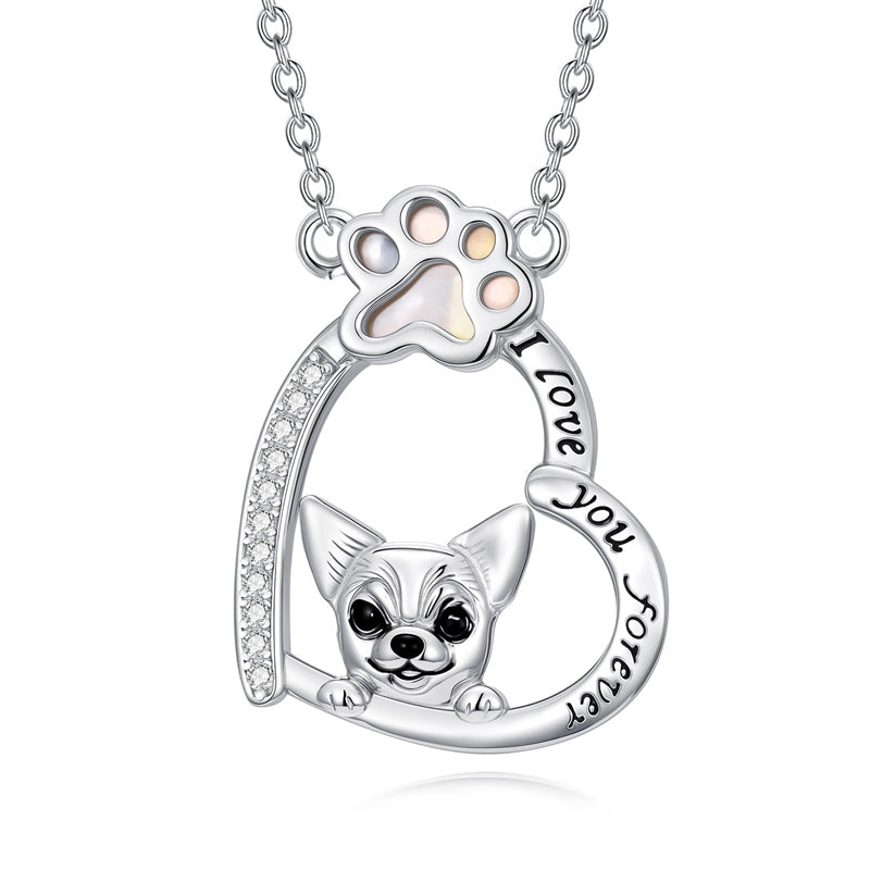 Sterling Silver Paw Print Poodle Corgi French Schnauzer Chihuahua Dachshund Golden Retriever Pug Pendant  Necklace