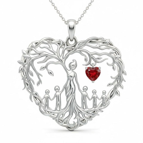 Sterling Silver Heart Pendant Birthstone Tree of Life Mother Child Family Necklace
