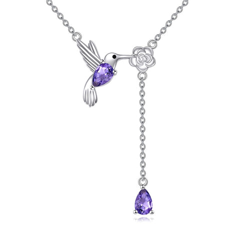 Hummingbird Necklace Sterling Silver Adjustable Lariat Animal Necklace Jewelry Gifts for Women Girls
