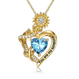 10K 14K 18K Gold  12 Months Birthstones Sunflower Pendant Necklace Engraved with You are My Sunshine