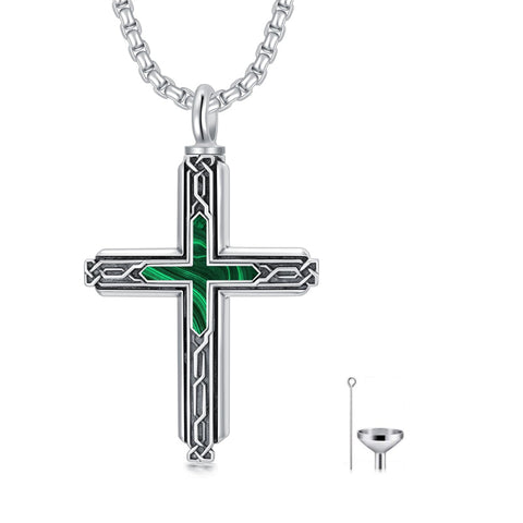 Sterling Silver Obsidian Lapis Lazuli Tigers Eye Turquoise Celtic Knot & Cross Urn Necklaces for Ashes
