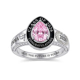 Sterling Silver Personalized Birthstone Engraved Class Ring for Women, Elegant Graduation Gift