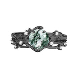Sterling Silver Personalized Engraved Moss Agate Bridal Wedding Promise Engagement Ring Set for Women