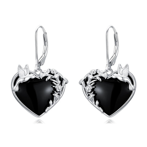 Sterling Silver Black Obsidian Snake Hummingbird Butterfly Dragonfly Leverback Earrings