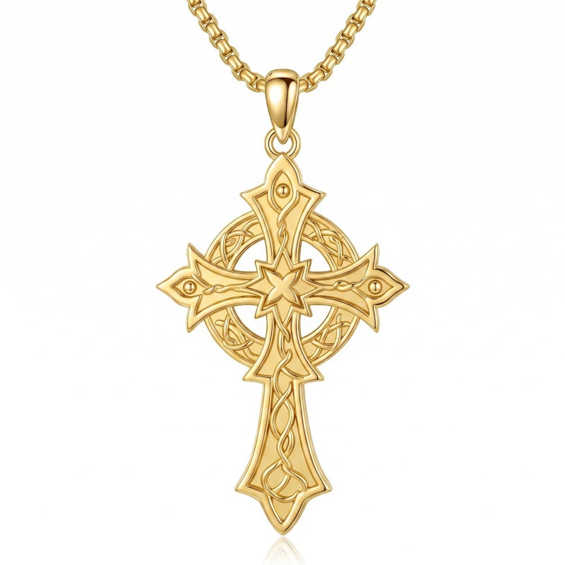 10K 14K 18K Gold Cross Pendant Necklace Religious Jewelry Gifts for Men and Women