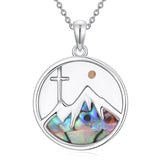Sterling Silver Mustard Seed Black Cat Hummingbird Cross and Mountain Mountain Turquoise Sun and Moon Pendant Necklace