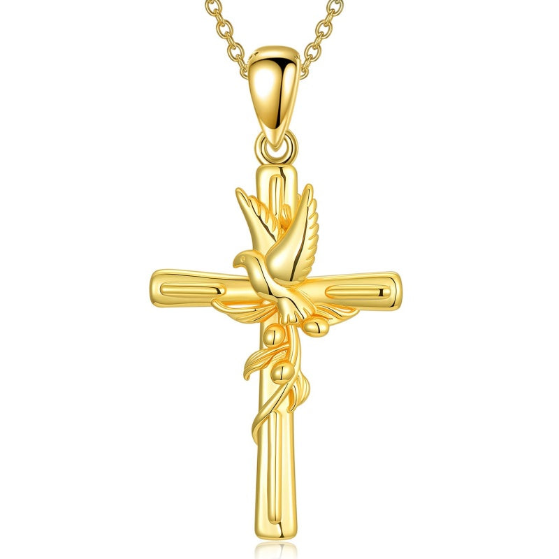 14K Gold Plated Cross Pendant Necklace for Women