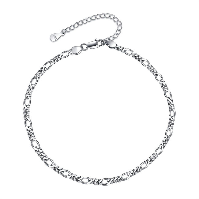 925 Sterling Silver Ankle Bracelet Multilayer Anklets for Women Figaro link Layered Anklet Beach Jewelry