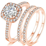 Copper Cubic Zirconia Three-in-One Halo Engagement Wedding Band Ring Set