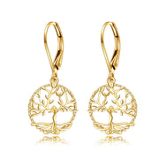 14K Gold Tree of Life Leverback Earrings