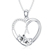 Cat Heart Necklace with Initial Silver Cat Initial Necklace 26 Alphabets Cat Jewelry Gift for Women Girls