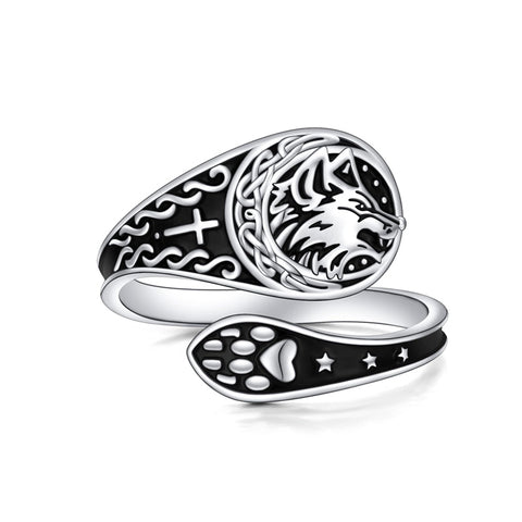 Sterling Silver Wolf Adjustable Spoon Ring