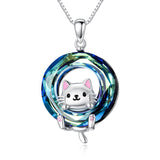 Sterling Silver Blue Crystal  Tree of Life Raccoon Bunny Cat Corgi  Pendant  Necklace  Anniversary Birthday Gifts