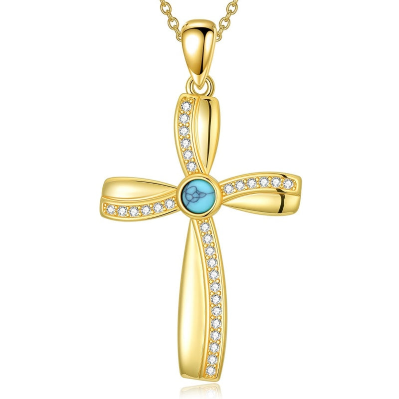 14K Gold Plated Cross Pendant Necklace for Women