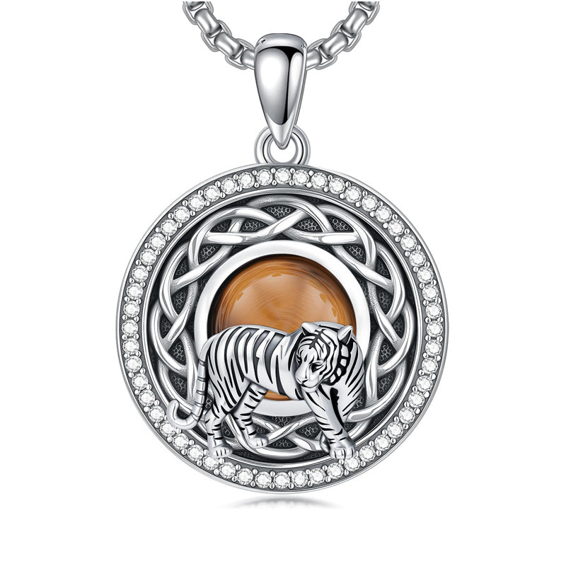 Sterling Silver Tiger Eye Eagle Lion Pendant Necklace for Men