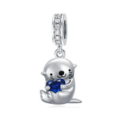 Sterling Silver Birthstone Otter Bead Charm forOtter Lovers