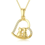 14K Solid Gold Cat Necklace for Women Cat Lover Gift Eternal Love Heart Necklace for Wife Girlfriend Mom